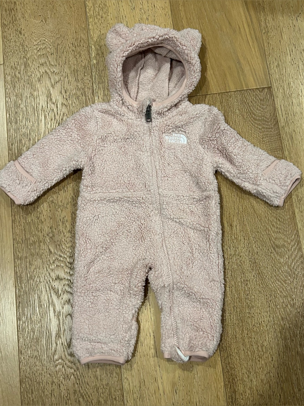 The North Face Pink Sherpa Hooded Baby One-Piece
